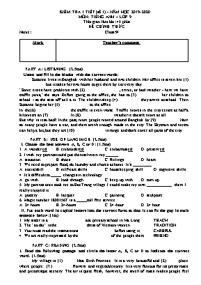Đề kiểm tra 1 tiết số 1 môn Tiếng Anh Khối 9 - Năm học 2019-2020
